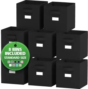 Fabric Storage Cubes for Cube Storage Organizer - 8 Pack Heavy Duty Storage Bins With Labels - 11 Inch Cube Storage Bin (Black)