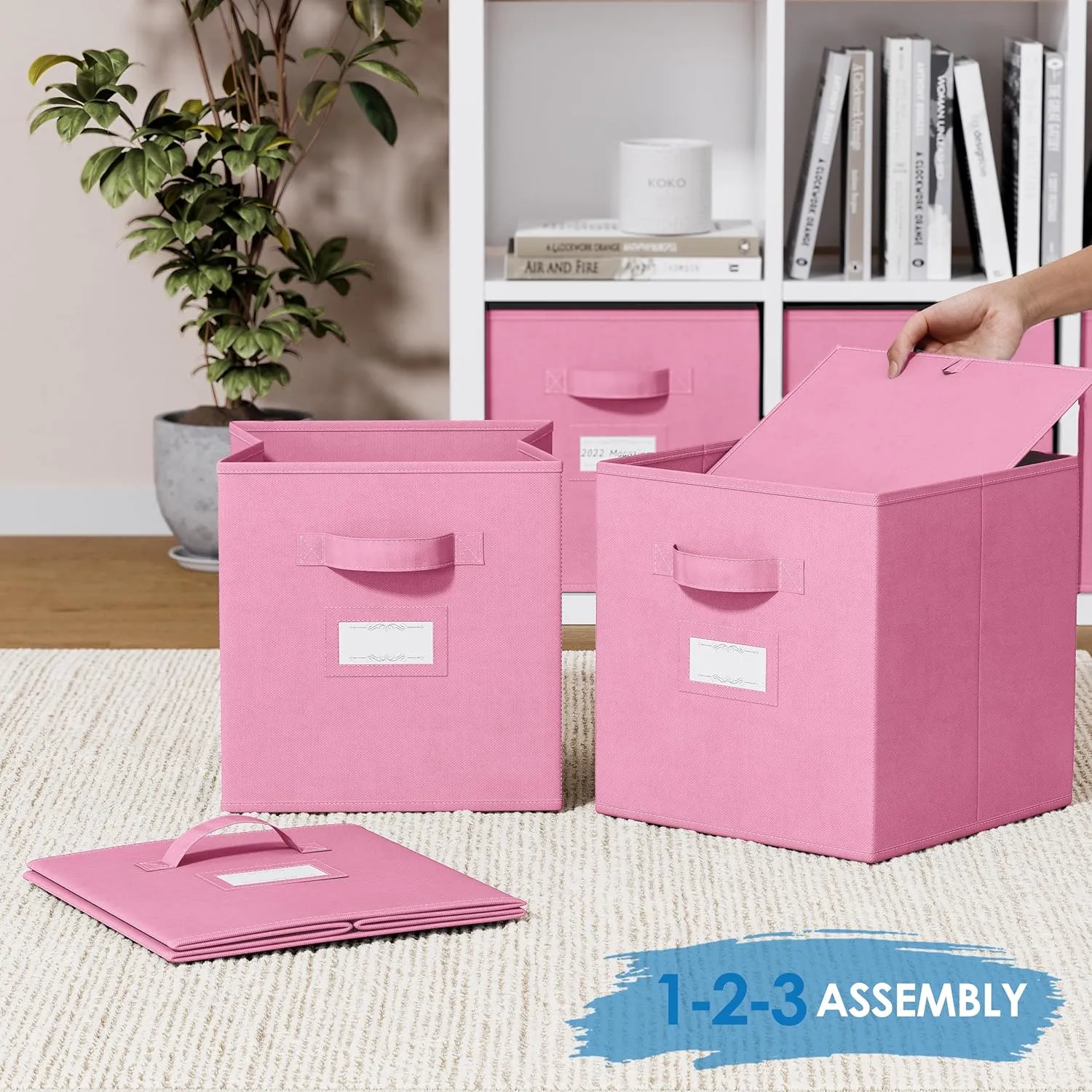 Fabric Storage Cubes for Cube Storage Organizer - 8 Pack Heavy Duty Storage Bins With Labels - 11 Inch Cube Storage Bin (Light Pink)