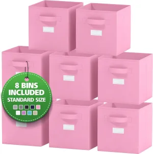 Fabric Storage Cubes for Cube Storage Organizer - 8 Pack Heavy Duty Storage Bins With Labels - 11 Inch Cube Storage Bin (Light Pink)