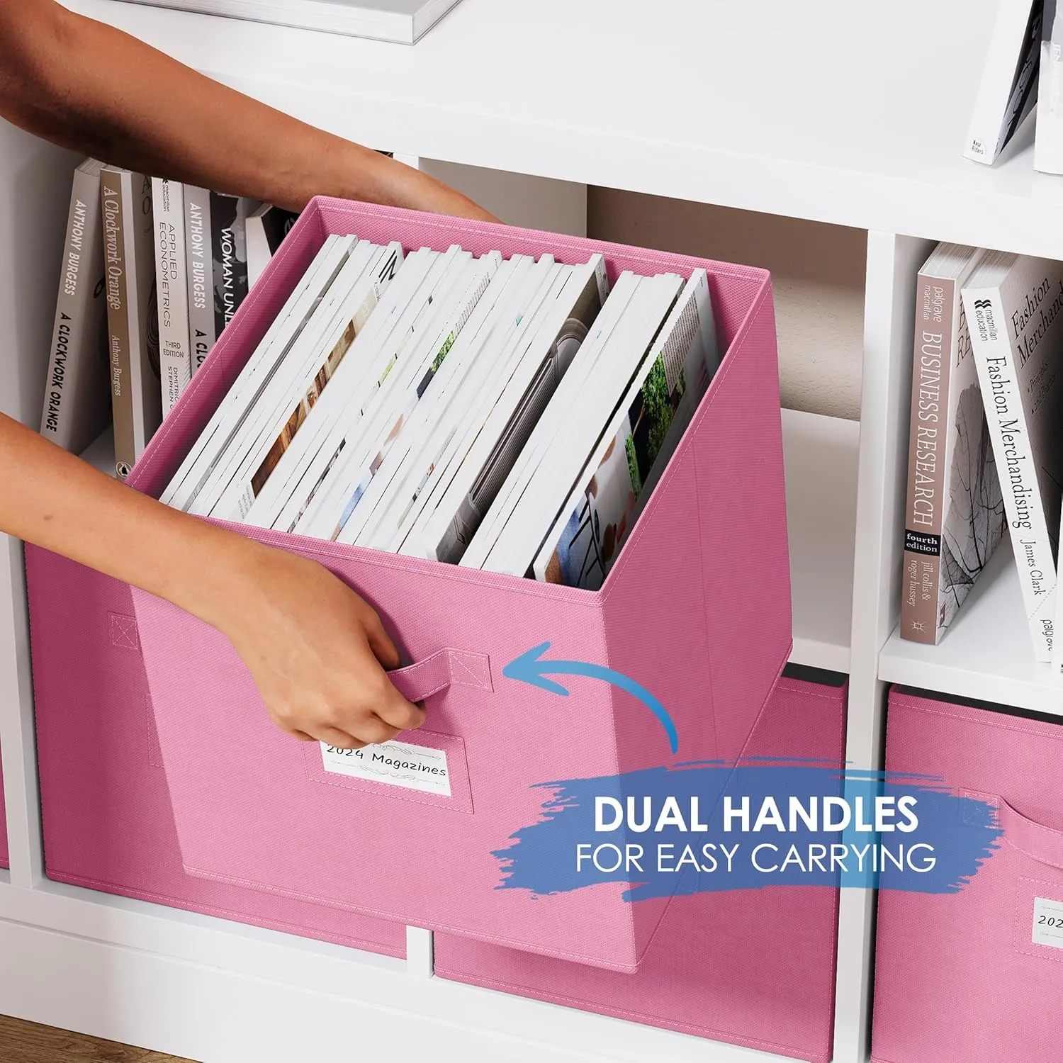 Fabric Storage Cubes for Cube Storage Organizer - 8 Pack Heavy Duty Storage Bins With Labels - 11 Inch Cube Storage Bin (Light Pink)