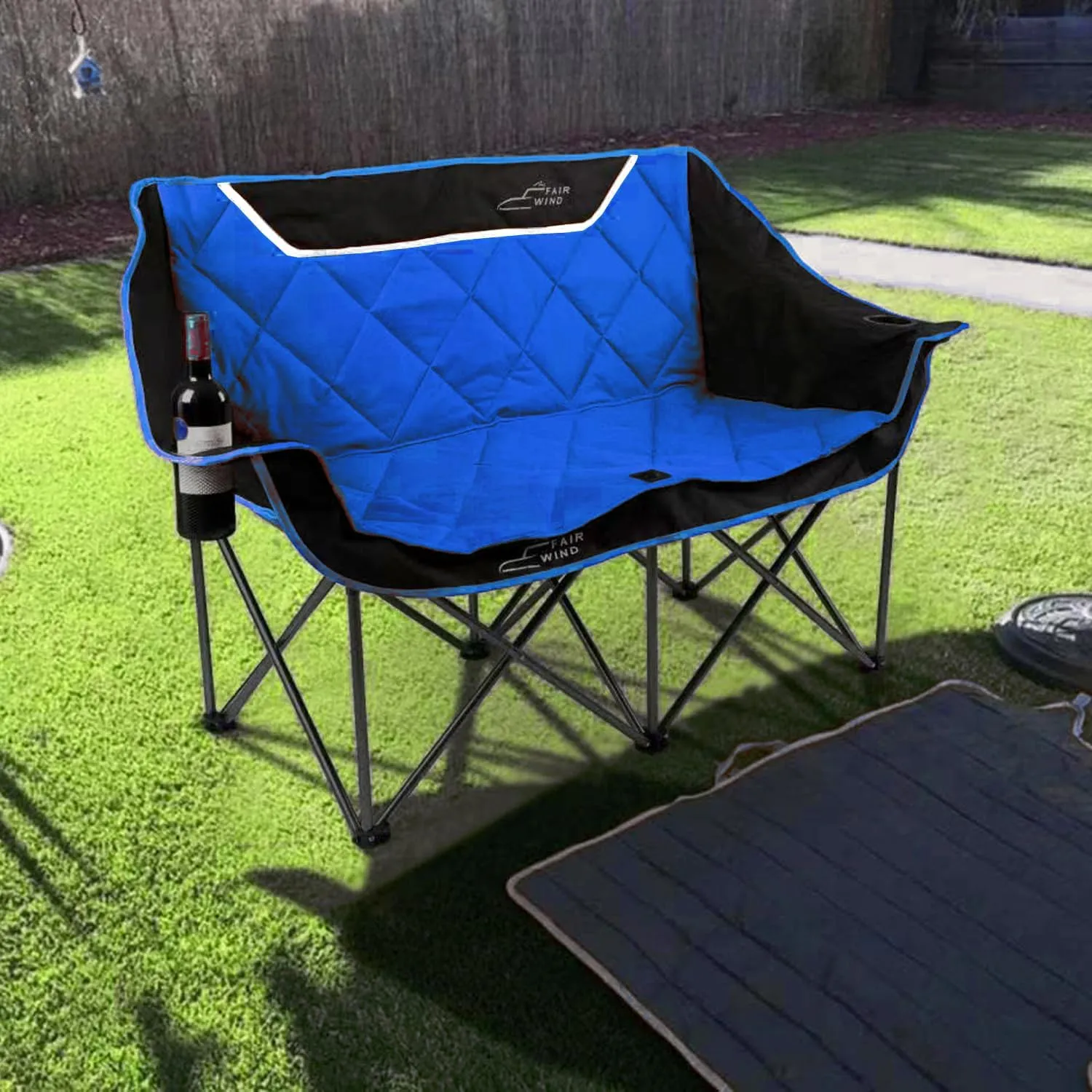 FAIR WIND Oversized Fully Padded Camping Chair Folding Loveseat Camping Couch Double Duo Chair Heavy Duty Quad Fold Chair Arm Chair with Cup Hold - Supports 650 LBS Navy