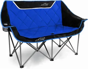 FAIR WIND Oversized Fully Padded Camping Chair Folding Loveseat Camping Couch Double Duo Chair Heavy Duty Quad Fold Chair Arm Chair with Cup Hold - Supports 650 LBS Navy