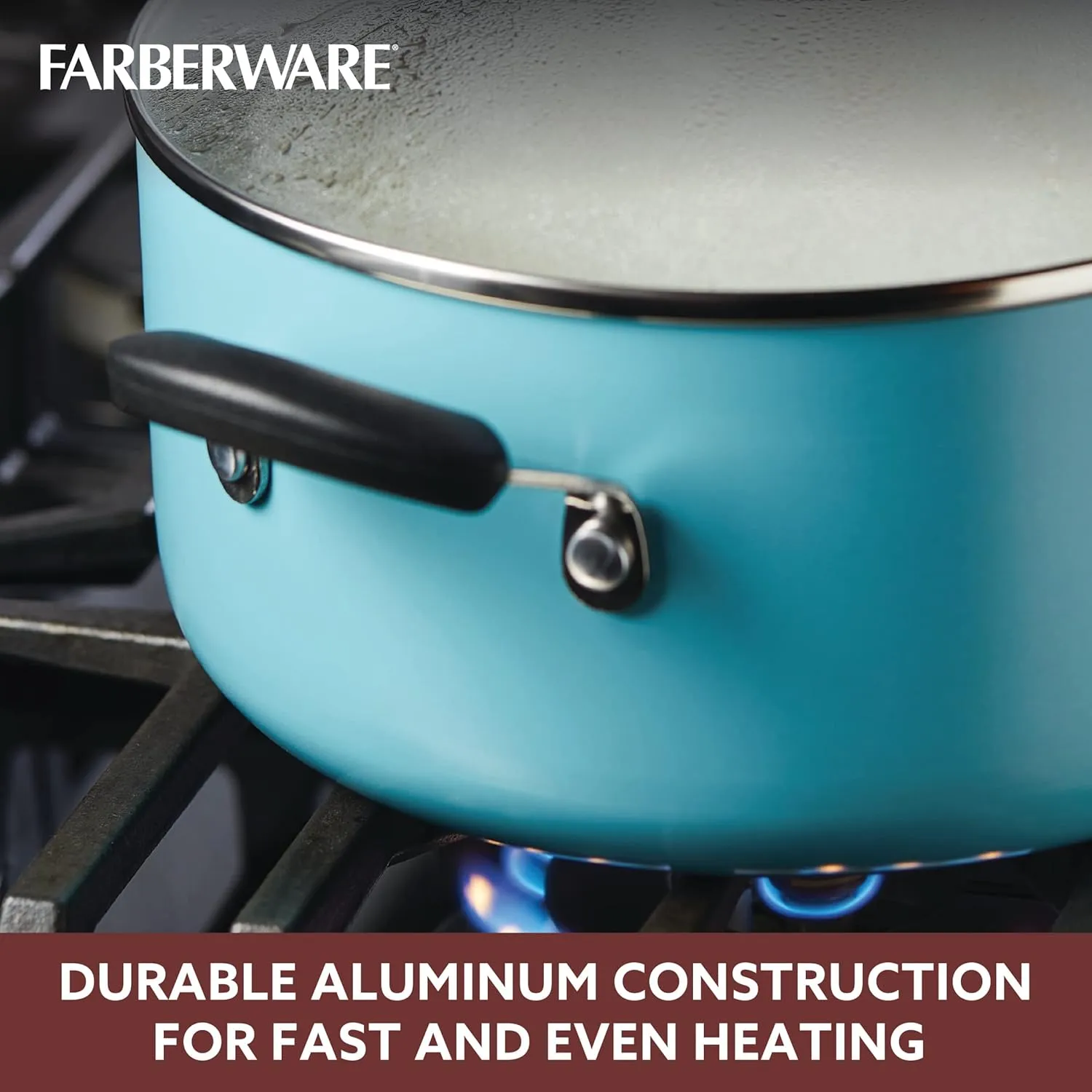 Farberware Smart Control Nonstick Cookware Pots and Pans Set, 14 Piece, Aqua