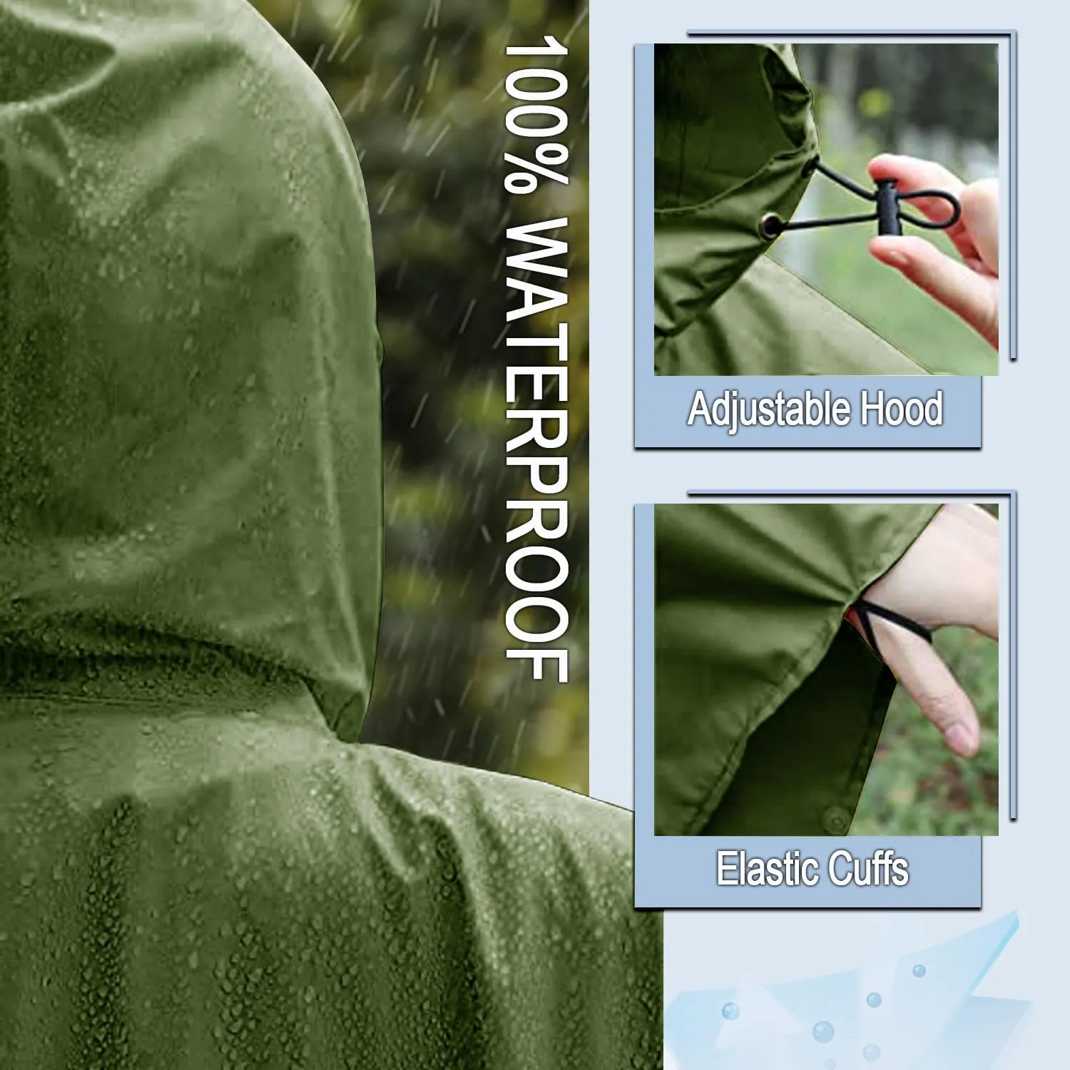 Fashion Hooded Rain Poncho Waterproof Raincoat Jacket with pocket for Women/Men/Adult