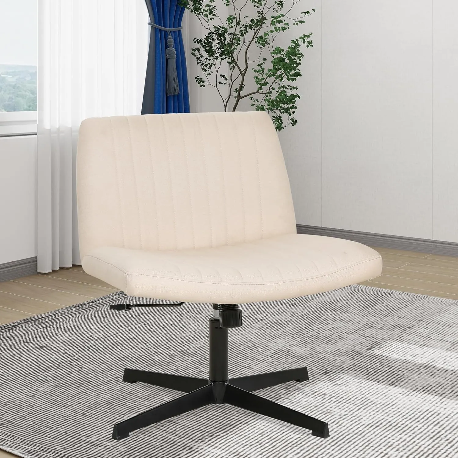 FDW Criss Cross Chair Armless Cross Legged Office Desk Chair Adjustable Swivel Ergonomic Desk Chair No Wheels U Shaped Backrest with Wide Seat Native Sponge Computer Task Vanity Chair for Home Office