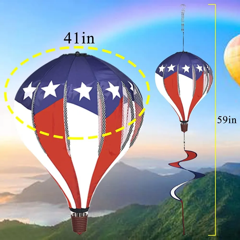 FENELY Patriotic Hot Air Balloon Garden Wind Spinners Giant Flag Pinwheels Whirligigs Windmill Toys for Kids Yard Decor Lawn Decorations Outdoor Whirlygig Windmills Wind Twister Everyday 59" L 2Pack