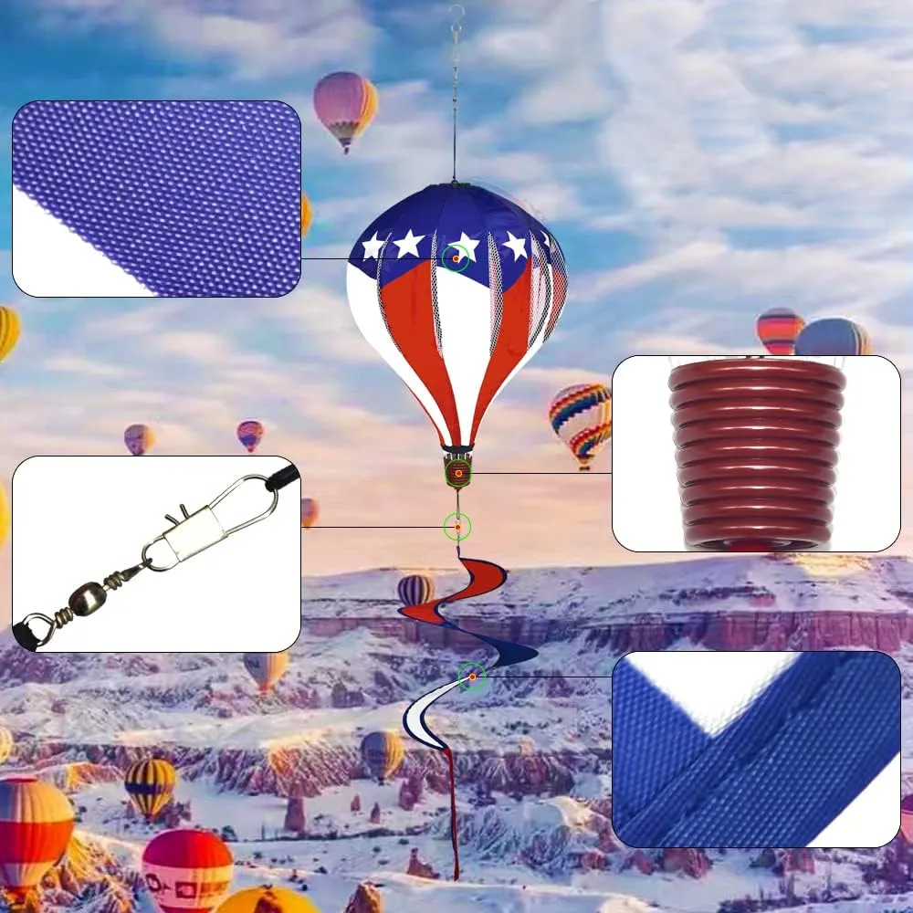 FENELY Patriotic Hot Air Balloon Garden Wind Spinners Giant Flag Pinwheels Whirligigs Windmill Toys for Kids Yard Decor Lawn Decorations Outdoor Whirlygig Windmills Wind Twister Everyday 59" L 2Pack