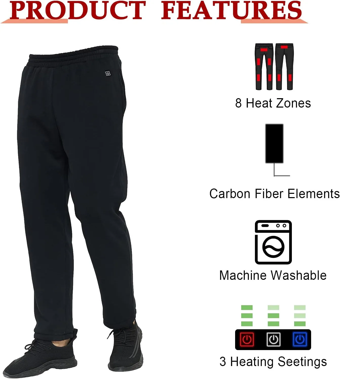 FERNIDA Heated Pants for Men Women, Thick Electric 5V USB 8 Zones Heating Trousers Winter Outdoor Warm (Battery Not Included)