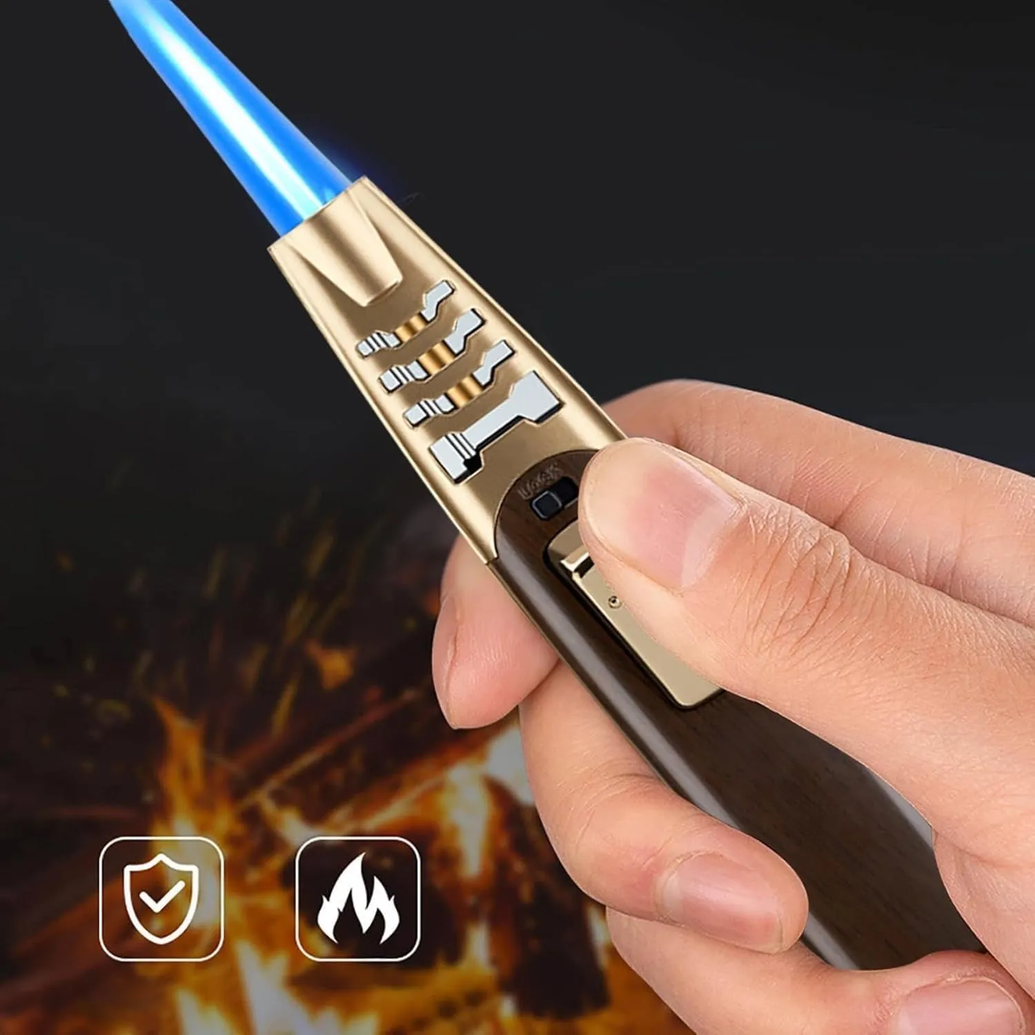 Fireblaze Electric Lighter Fire Blaze Lighter Powerful Adjustable Blue Flame Butane Torch Lighter Waterproof and Windproof Fireblaze Lighter Blaze Flame Lighters(Black)