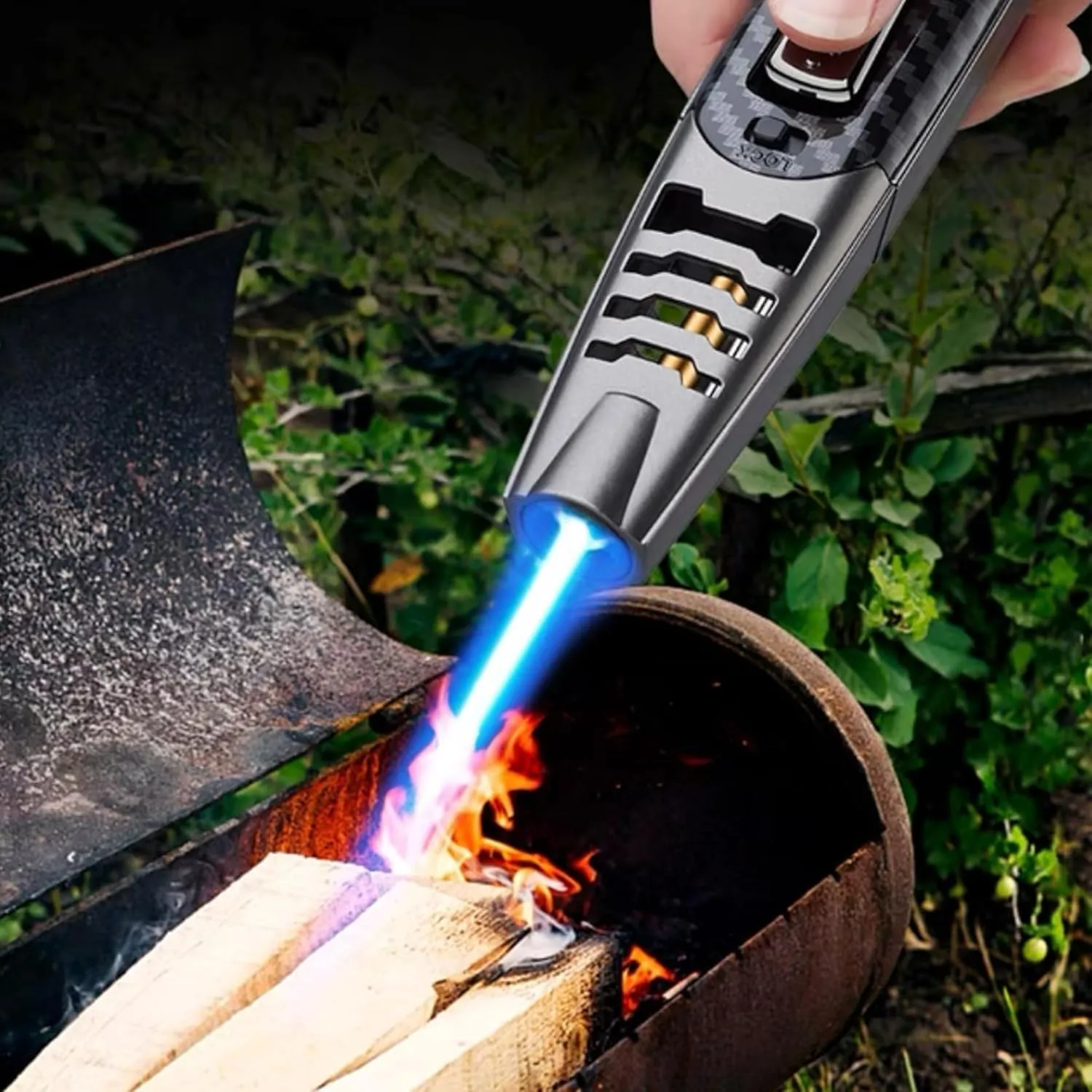 Fireblaze Electric Lighter Fire Blaze Lighter Powerful Adjustable Blue Flame Butane Torch Lighter Waterproof and Windproof Fireblaze Lighter Blaze Flame Lighters(Black)