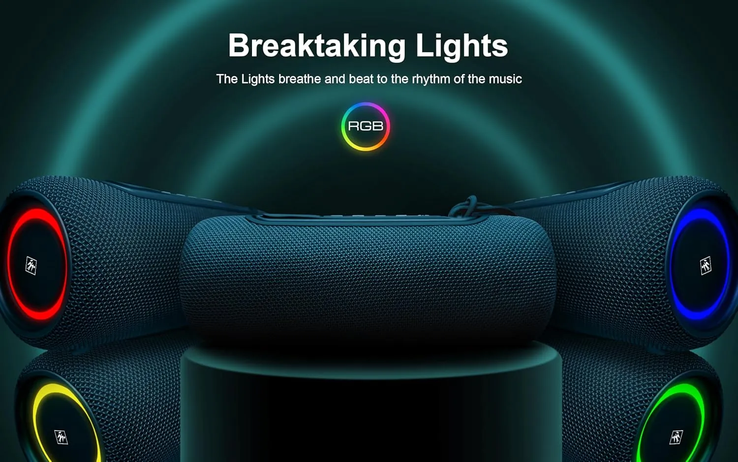 Fisher Portable Bluetooth Speaker with IPX5 Waterproof Speaker, 14W Bluetooth Stereo, 8H Playtime, LED Lights, TWS, BT 5.3, Built-in Mic, Hands Free Calling, Wireless Electronics, Home & Outdoor