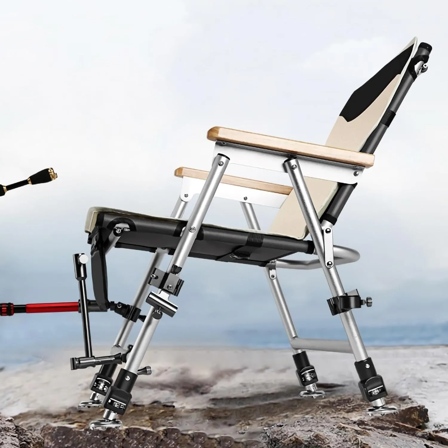 Fishing Chair Folding Recliner Chair Portable Lightweight Reclining Fishing Chair Removable Cushion Camping Chair Camping Chair(B)