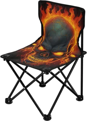 Flame Skeleton Portable Outdoor Folding Chair Anti-Slip Padded Oxford Cloth Stool Camping Chair Small for Beach Hiking Fishing Gardening Quad Camp Chair