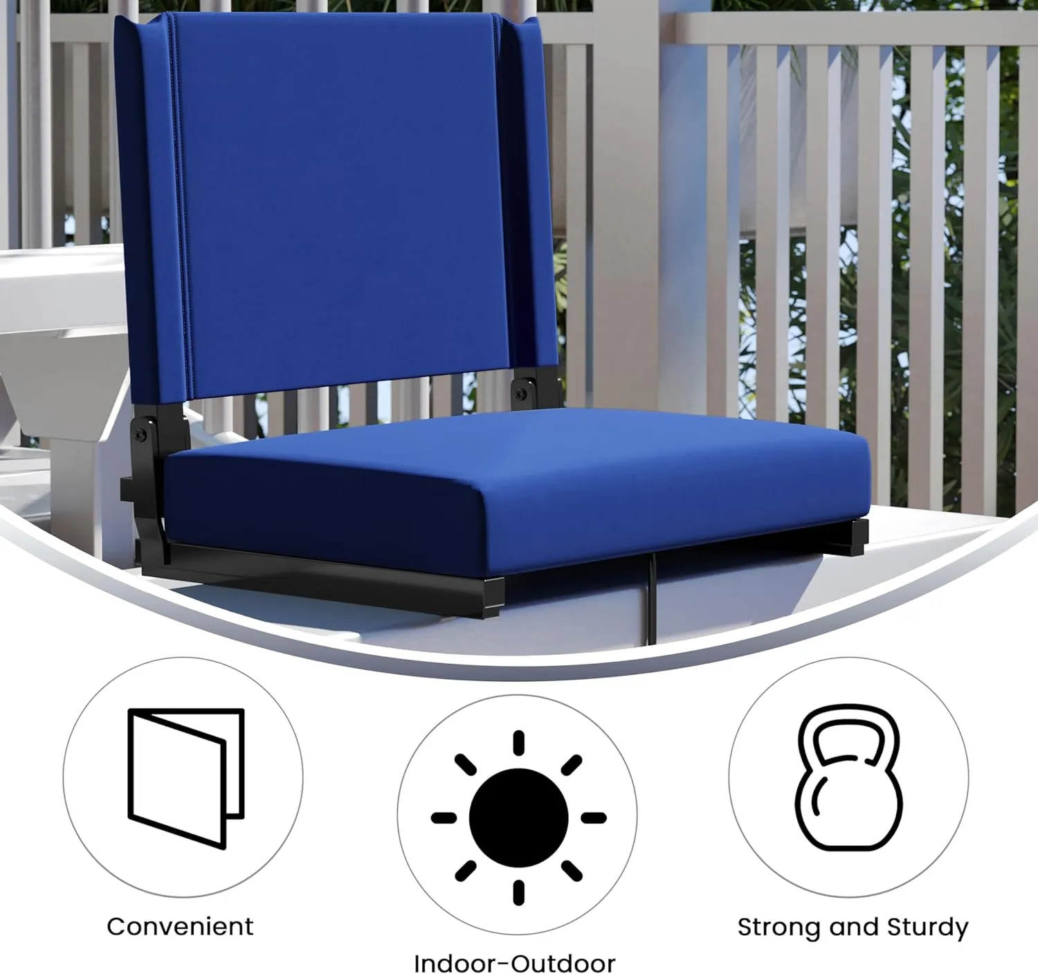 Flash Furniture Grandstand Portable Stadium Seat for Bleachers or Benches, Folding Padded Stadium Chair with Carrying Handle, 500 lb. Weight Capacity, Blue