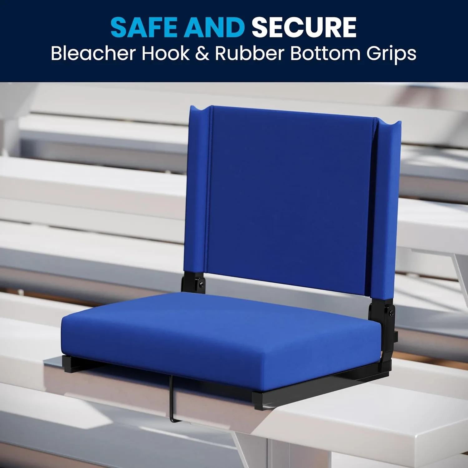Flash Furniture Grandstand Portable Stadium Seat for Bleachers or Benches, Folding Padded Stadium Chair with Carrying Handle, 500 lb. Weight Capacity, Blue