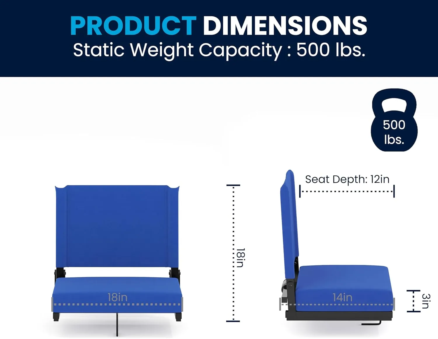 Flash Furniture Grandstand Portable Stadium Seat for Bleachers or Benches, Folding Padded Stadium Chair with Carrying Handle, 500 lb. Weight Capacity, Blue