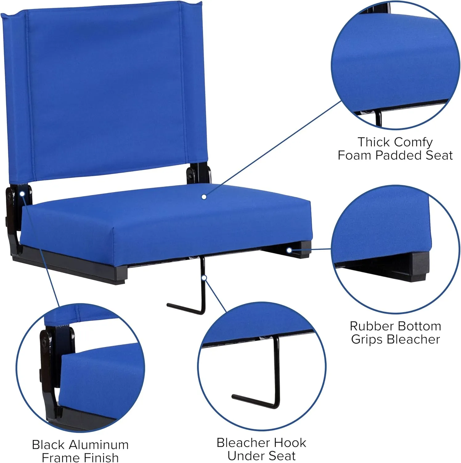 Flash Furniture Grandstand Portable Stadium Seat for Bleachers or Benches, Folding Padded Stadium Chair with Carrying Handle, 500 lb. Weight Capacity, Blue