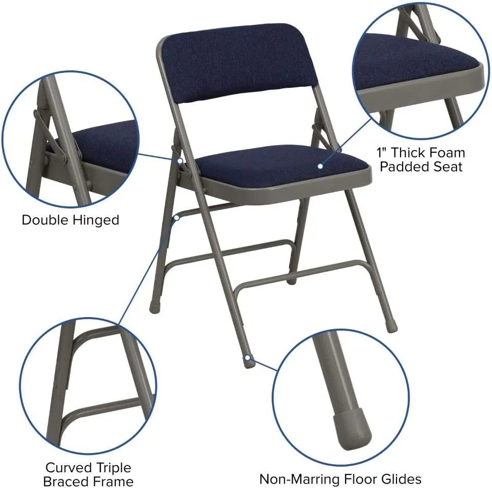 Flash Furniture Hercules Series Sheldon Metal Folding Chairs with Cushioned Seat, Fabric Upholstered Event Chairs, Set of 4, Navy