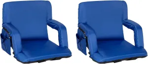 Flash Furniture Malta Portable Stadium Seats for Bleachers or Benches, Padded Stadium Chairs with Backpack Straps and Storage, Pack of 2, 265 lb. Weight Capacity, Blue
