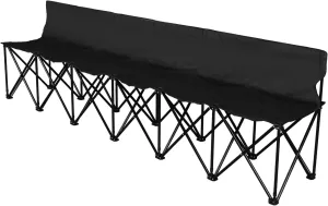Flexzion Portable Folding Bench Seat, 6 Seater, Collapsible Soccer Bench, Portable Bench Seats for Bleachers, Camping, Sideline, with Back Rest and Carrying Bag, Black