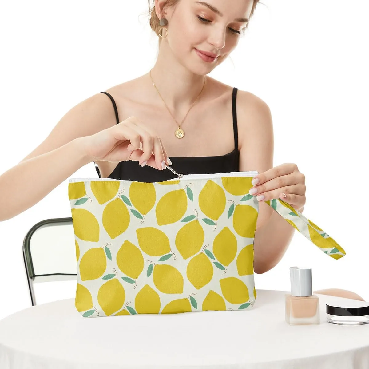 Fokongna Wet Bag Wet Dry Bag Beach Bag Wet Bag For Swimsuit, Travel Makeup Bag Toiletry Bag Waterproof Large Capacity for Women Girls Mom Sister Friends Diaper Bag Strawberry lemon Gifts
