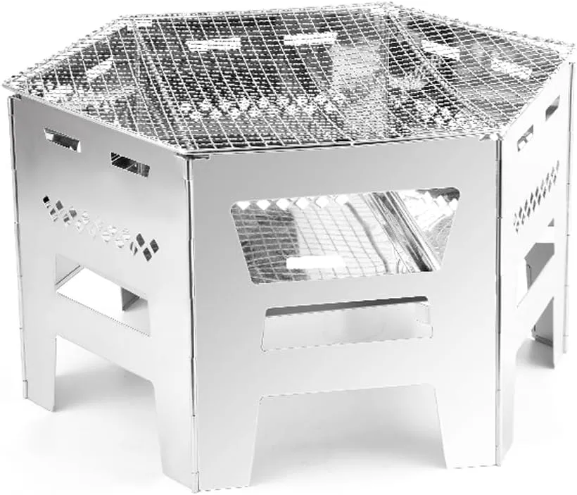 Foldable BBQ Grill Portable Charcoal Stainless Steel Wood Burning Stove for Outdoor Camping
