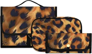 Foldable Hanging Travel Toiletry Organizer Set 3-Piece with Cosmetic Bag & Brush Holder - Cheetah (5)