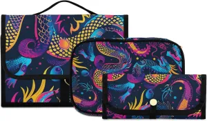 Foldable Hanging Travel Toiletry Organizer Set 3-Piece with Cosmetic Bag & Brush Holder - Chinese Dragon (2)