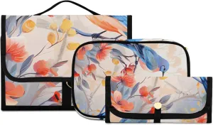 Foldable Hanging Travel Toiletry Organizer Set 3-Piece with Cosmetic Bag & Brush Holder - Chinese Painting Bird (3)