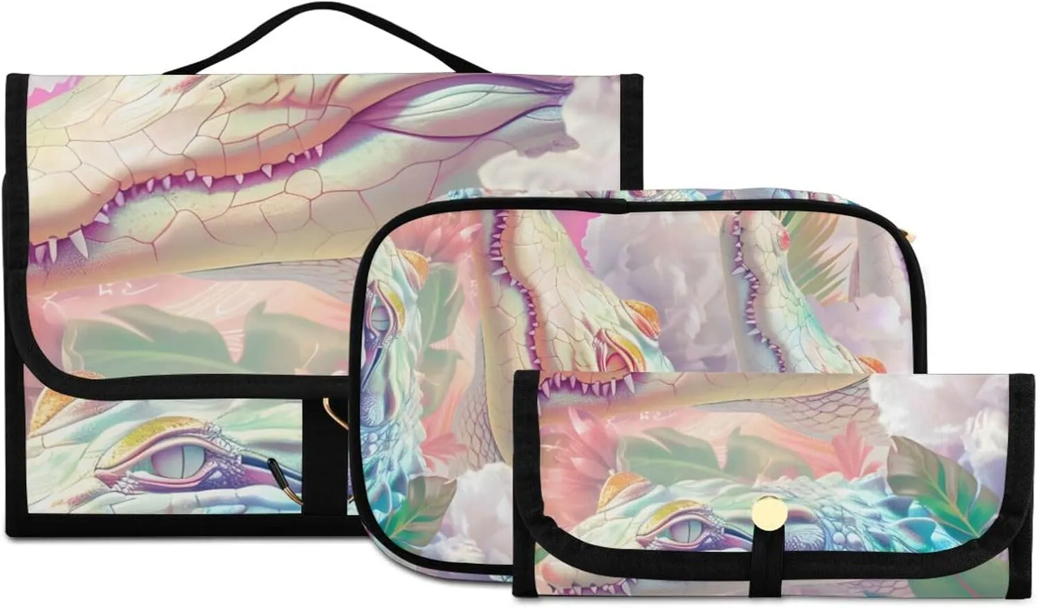 Foldable Hanging Travel Toiletry Organizer Set 3-Piece with Cosmetic Bag & Brush Holder - Crocodile (7)