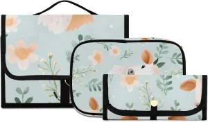 Foldable Hanging Travel Toiletry Organizer Set 3-Piece with Cosmetic Bag & Brush Holder - Cute Cow (6)
