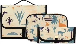 Foldable Hanging Travel Toiletry Organizer Set 3-Piece with Cosmetic Bag & Brush Holder - Cute Dinosaur (2)