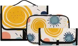 Foldable Hanging Travel Toiletry Organizer Set 3-Piece with Cosmetic Bag & Brush Holder - Cute Moon Sun