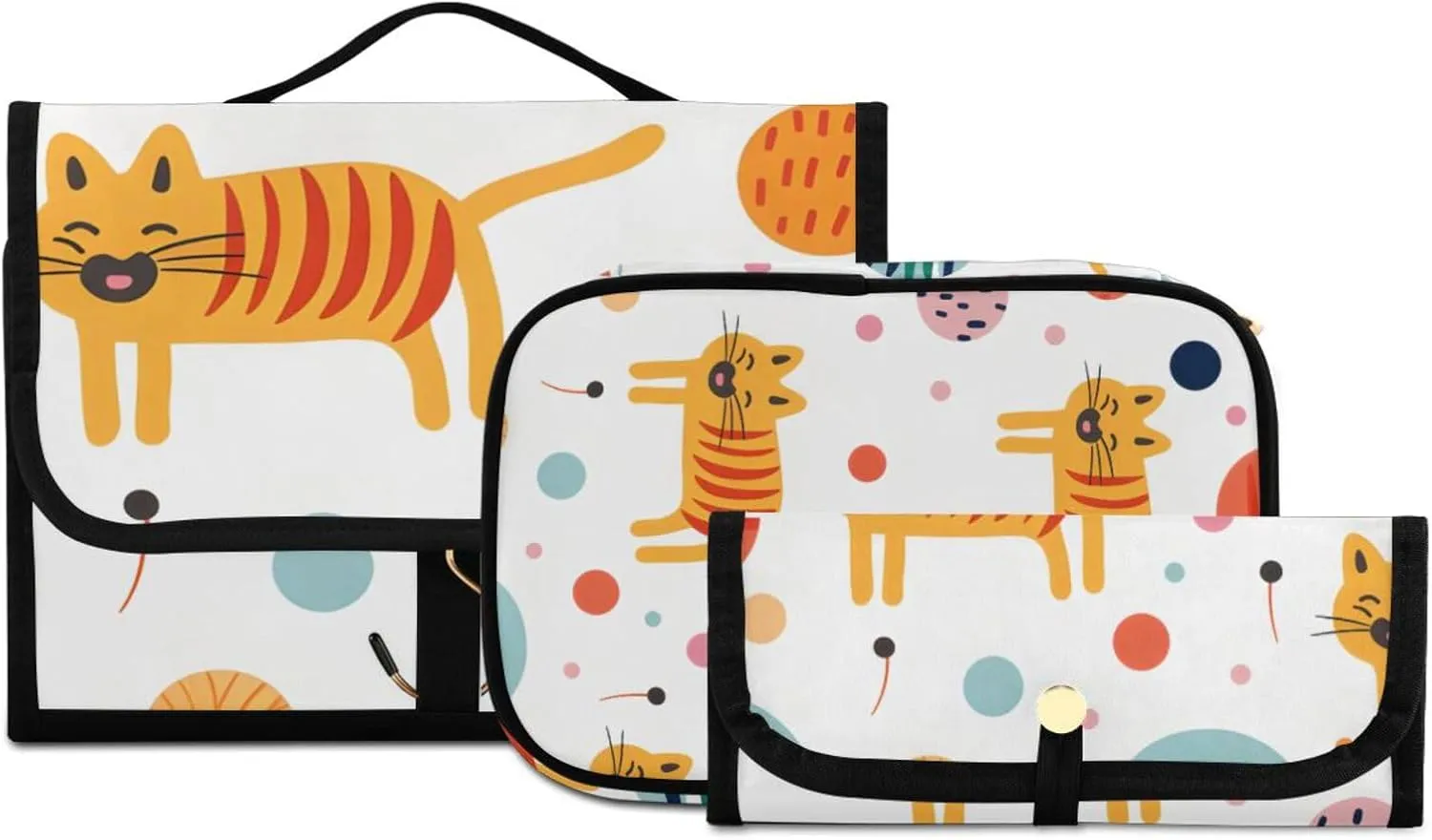 Foldable Hanging Travel Toiletry Organizer Set 3-Piece with Cosmetic Bag & Brush Holder - Cute Tiger (1)