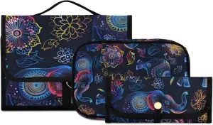 Foldable Hanging Travel Toiletry Organizer Set 3-Piece with Cosmetic Bag & Brush Holder - Elephant (15)