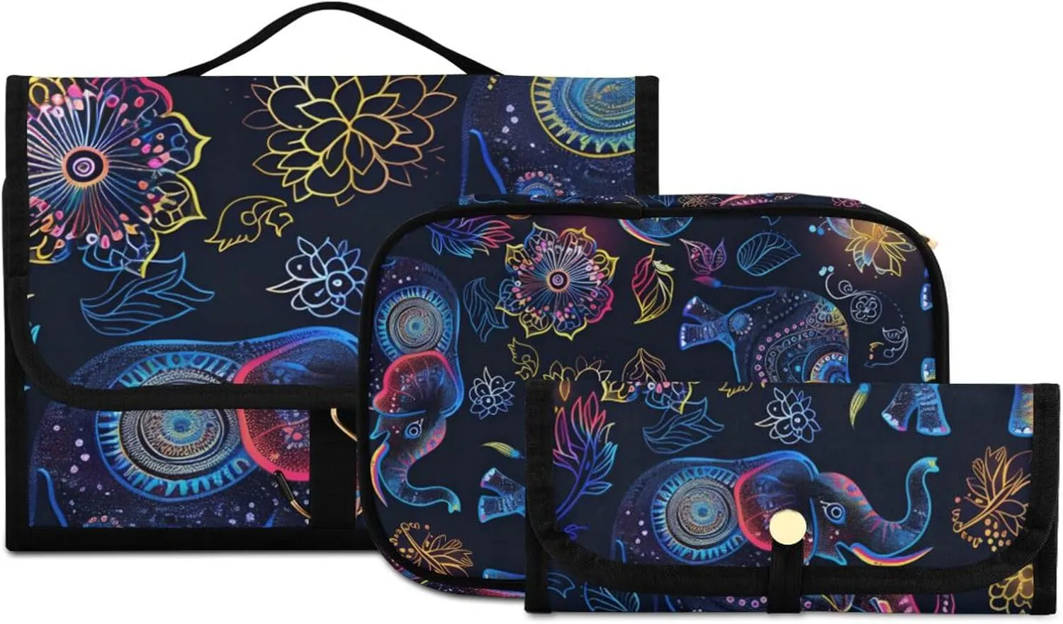 Foldable Hanging Travel Toiletry Organizer Set 3-Piece with Cosmetic Bag & Brush Holder - Elephant (15)