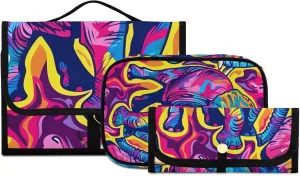 Foldable Hanging Travel Toiletry Organizer Set 3-Piece with Cosmetic Bag & Brush Holder - Elephant (1)