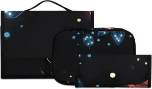Foldable Hanging Travel Toiletry Organizer Set 3-Piece with Cosmetic Bag & Brush Holder - Flower (21)