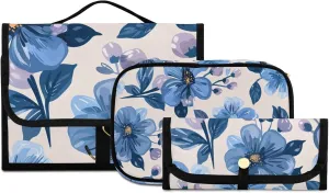 Foldable Hanging Travel Toiletry Organizer Set 3-Piece with Cosmetic Bag & Brush Holder - Flower (9)