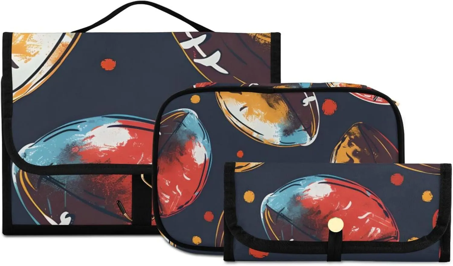 Foldable Hanging Travel Toiletry Organizer Set 3-Piece with Cosmetic Bag & Brush Holder - Football (2)