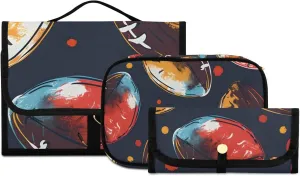 Foldable Hanging Travel Toiletry Organizer Set 3-Piece with Cosmetic Bag & Brush Holder - Football (2)