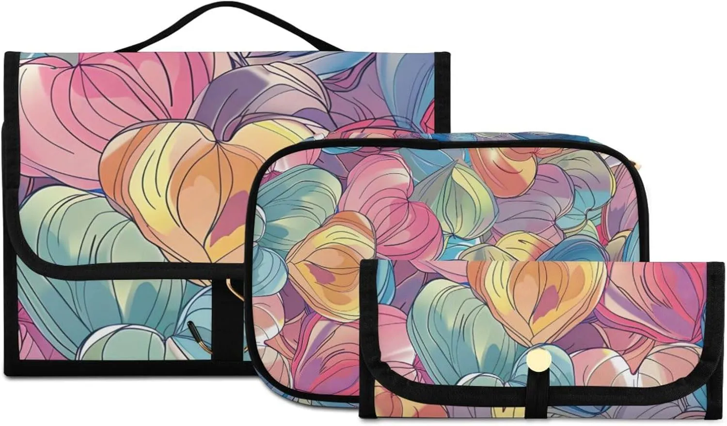 Foldable Hanging Travel Toiletry Organizer Set 3-Piece with Cosmetic Bag & Brush Holder - Heart (17)