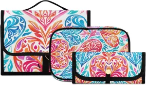 Foldable Hanging Travel Toiletry Organizer Set 3-Piece with Cosmetic Bag & Brush Holder - Heart (9)