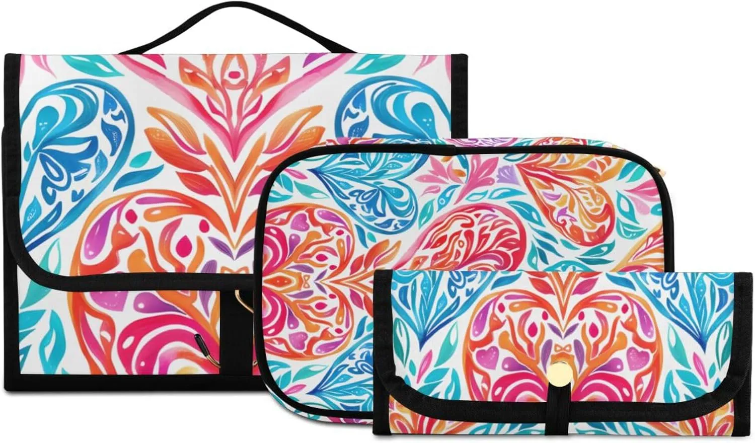 Foldable Hanging Travel Toiletry Organizer Set 3-Piece with Cosmetic Bag & Brush Holder - Heart (9)
