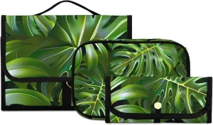 Foldable Hanging Travel Toiletry Organizer Set 3-Piece with Cosmetic Bag & Brush Holder - Leaf (4)