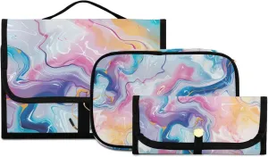 Foldable Hanging Travel Toiletry Organizer Set 3-Piece with Cosmetic Bag & Brush Holder - Marble (10)