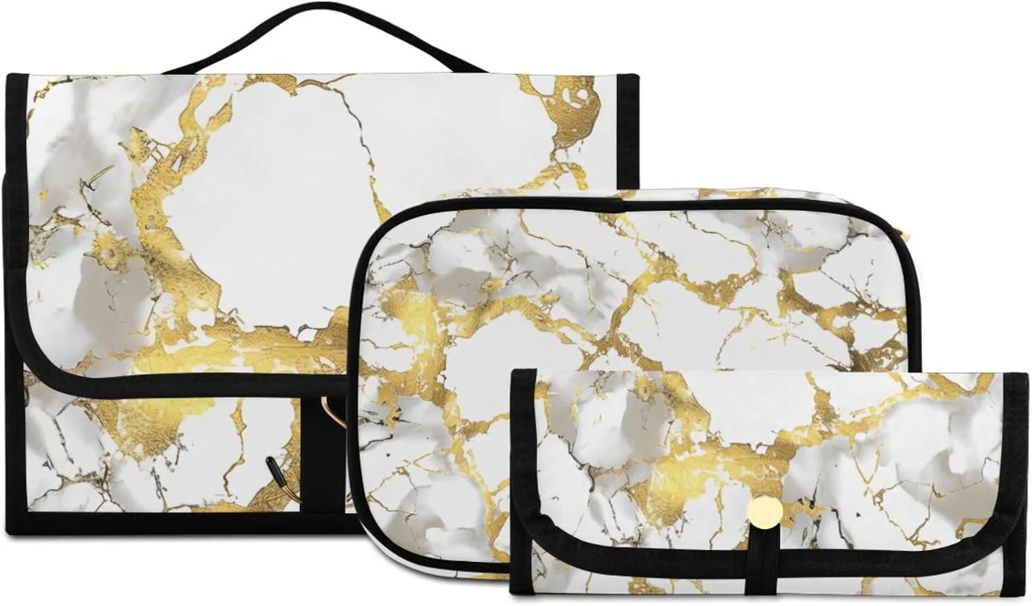 Foldable Hanging Travel Toiletry Organizer Set 3-Piece with Cosmetic Bag & Brush Holder - Marble (16)