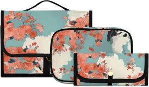 Foldable Hanging Travel Toiletry Organizer Set 3-Piece with Cosmetic Bag & Brush Holder - Panda (14)