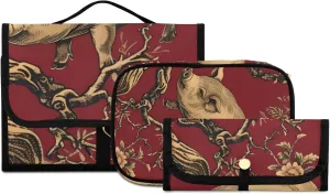 Foldable Hanging Travel Toiletry Organizer Set 3-Piece with Cosmetic Bag & Brush Holder - Pig (1)