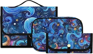 Foldable Hanging Travel Toiletry Organizer Set 3-Piece with Cosmetic Bag & Brush Holder - Starry Sky Universe (3)